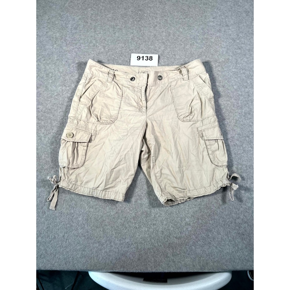 ANN Taylor LOFT Cargo Shorts Womens 10 Beige Cotton Hiking Camping Outdoor